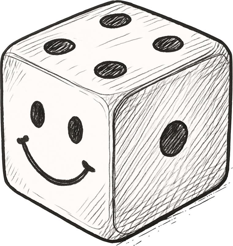 A picture of a dice, with a happy face on the side facing the viewer